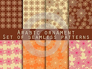 Arabic pattern. Islamic ornament. Set of seamless patterns. For wallpaper, bed linen, tiles, fabrics, backgrounds.