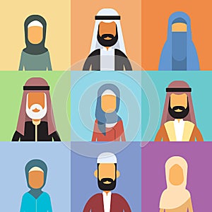 Arabic Profile Avatar Set Icon Arab Business People, Portrait Muslim Businesspeople Collection Face