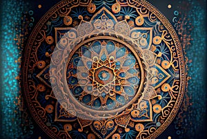 Arabic round ornament pattern, mosaic ceiling design, Generative Ai