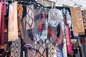 Arabic scarves and shawls are sold in the shop