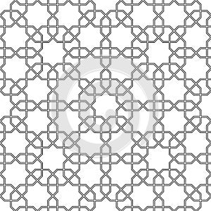 Arabic seamless pattern. Background. Vector stylish texture in black and white color. Ethnic line islamic pattern