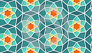 Arabic seamless girih pattern with classic islamic culture ornament. Colorful tiled background with shadow. photo