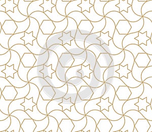 Arabic seamless pattern. Islamic geometric abstract background, damask asian wallpaper. Antique moroccan gold vector repeating