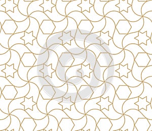 Arabic seamless pattern. Islamic geometric abstract background, damask asian wallpaper. Antique moroccan gold vector