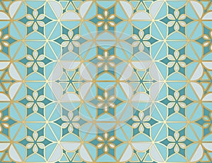 Arabic seamless pattern. Traditional Islamic mosque window with gold grid mosaic