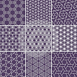 Arabic seamless patterns set from simple geometric shapes. Islam vector ornament