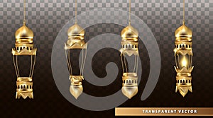 Arabic shining lamps lanterns gold isolated transparent background