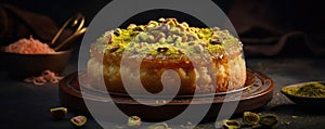 Arabic Sweets, Knafeh on a Dark Rustic Background