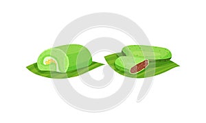 Arabic Sweets Served on Green Leaf Vector Set