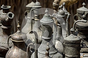 Arabic traditional coffee pots, UAE heritage and culture, hospitality symbol