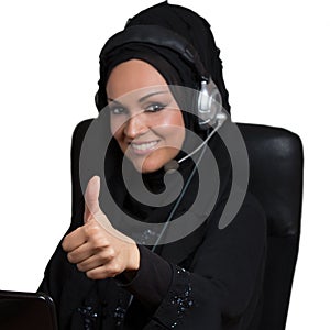 Arabic woman, working as a customer service representative