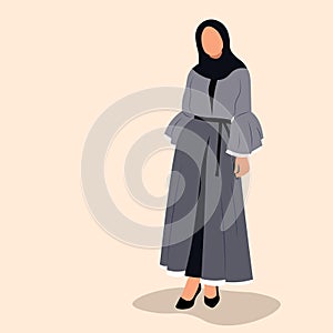 Arabic young woman in hijab, Muslim girl in fashion traditional black dress abaya from UAE or Saudi Arabia posing, faceless