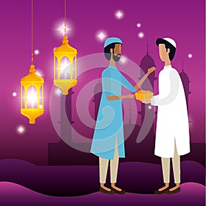 arabs men with lamps hanging and lights photo