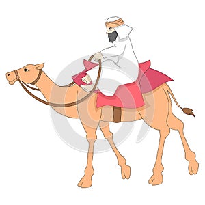 Arabs are riding camels to a place