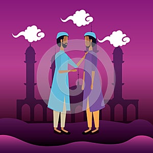 arabs woman and man with clouds and traditional clouds photo