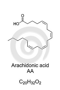Arachidonic acid, AA, polyunsaturated omega-6 fatty acid, chemical formula