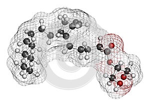 2-Arachidonoylglycerol 2-AG endocannabinoid neurotransmitter molecule. 3D rendering. Atoms are represented as spheres with. photo