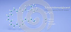 2-arachidonoylglycerol molecule, molecular structures, endocannabinoid, 3d model, Structural Chemical Formula and Atoms with Color photo