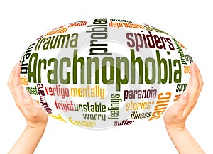 Arachnophobia fear of spiders word hand sphere cloud concept