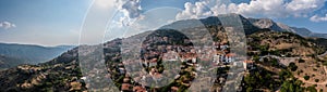 Arachova Greece mountain town aerial panorama, Boeotia. Tourist resort