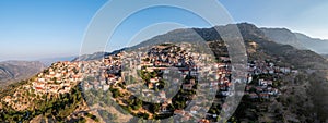 Arachova Greece mountain town aerial panorama, Boeotia. Tourist resort