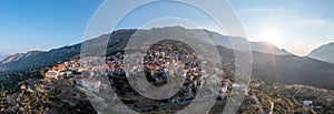 Arachova Greece mountain town aerial panorama, Boeotia. Tourist resort