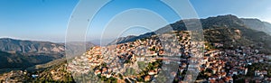 Arachova Greece mountain town aerial panorama, Boeotia. Tourist resort