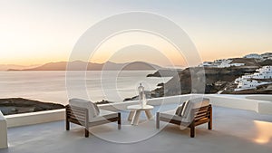 arafed view of a sunset over a sea and a town, cycladic! sculptural style, greek setting photo