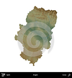 Aragon, Spain, isolated on white. Physical