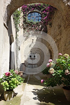 Aragonese castle interior garden view in Ischia Island