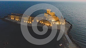 Aragonese Fortress, touristic aragonese castle Le Castella. Night landscape of the Calabria region, southern Italy