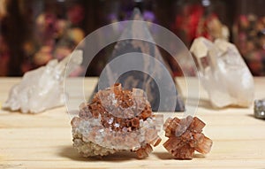 Aragonite Carbonate Crystals With Pyramid in Background