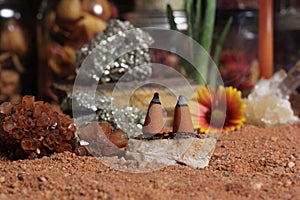 Aragonite Crystal With Incense Cones on Australian Red Sand