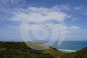 Arai te Uru Recreation Reserve panorama view over ocean and nature