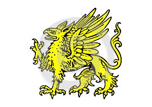 Araldic logo representing a griffin passant