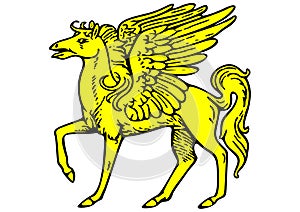 Araldic logo representing a pegasus passant