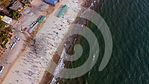 Arambol Goa India Freak Parade Carnival at the sunset beach drone fly over