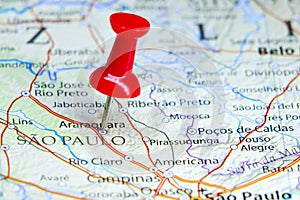 Araraquara, Sao Paulo, Brazil pin on map photo