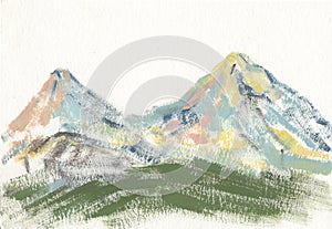 The Ararat, landscape with mountains, gouache sketch