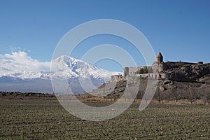 Ararat Mountain in the Background of Khor Virap Temple in Armenia