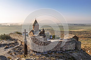 Ararat valley, Khor Virap monastery near the border with Turkey and mount Ararat