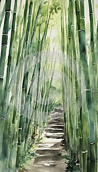 Arashiyama bamboo forest watercolor in kyoto japan