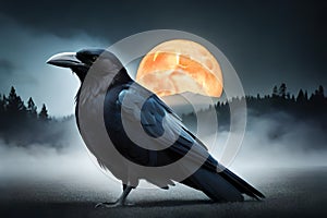 araven bird on black background