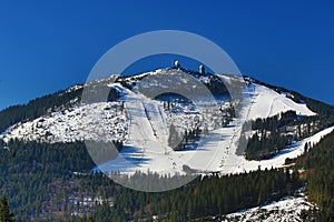 Arber, Winter landscape around Bayerisch Eisenstein, ski resort, Bohemian Forest (Å umava), Germany