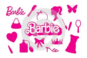 Barbie doll elements set. Collection of Barbie attributes