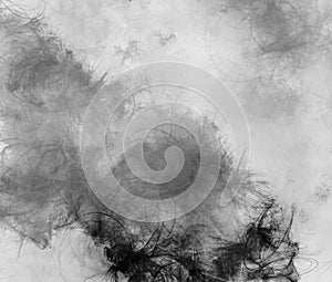 Arbitrary duotone ink vortex blots element Free form pattern Artistic black white painting Charcoal tones Minimalist artwork