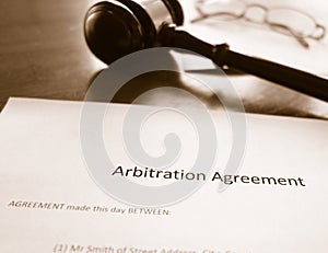 Arbitration agreement and gavel photo