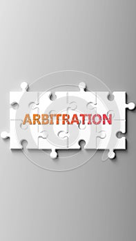 Arbitration complex like a puzzle - pictured as word arbitration on a puzzle pieces