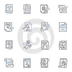 Arbitration line icons collection. Resolution, Mediation, Negotiation, Dispute, Settlement, Hearings, Adjudication