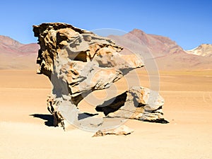 Arbol de Piedra, aka Stone Tree, in desert landscape of Andean Altiplano, Bolivia, South America